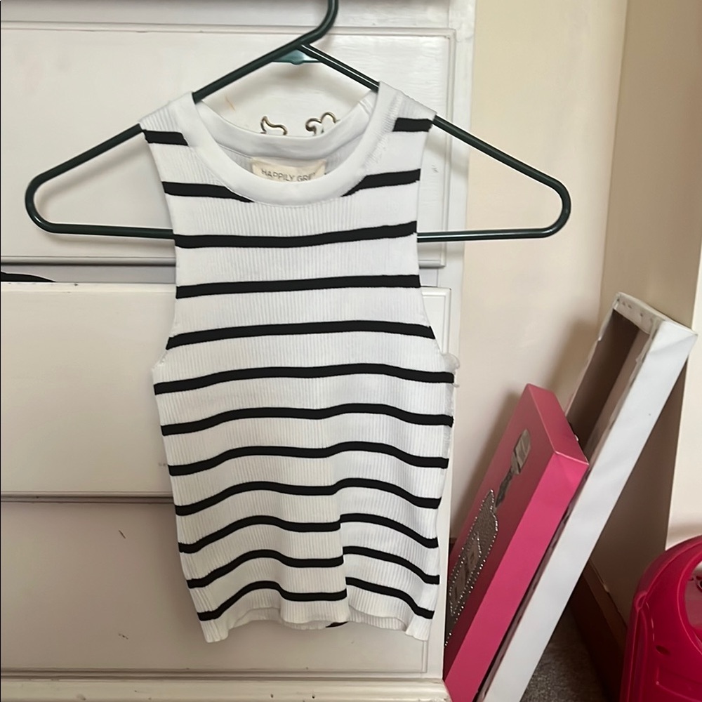 Nasty Gal Black and White Striped Tank Top